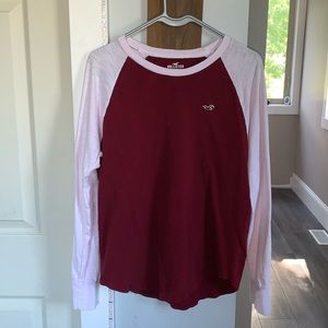 Dark Red/Burgundy And White Hollister Long Sleeve